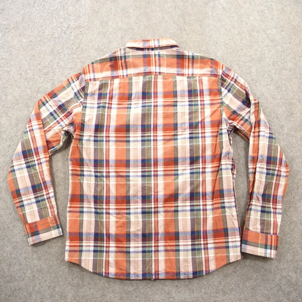 Banana Republic Shirt Mens Large Orange Blue Plaid Slim Fit Long Sleeve